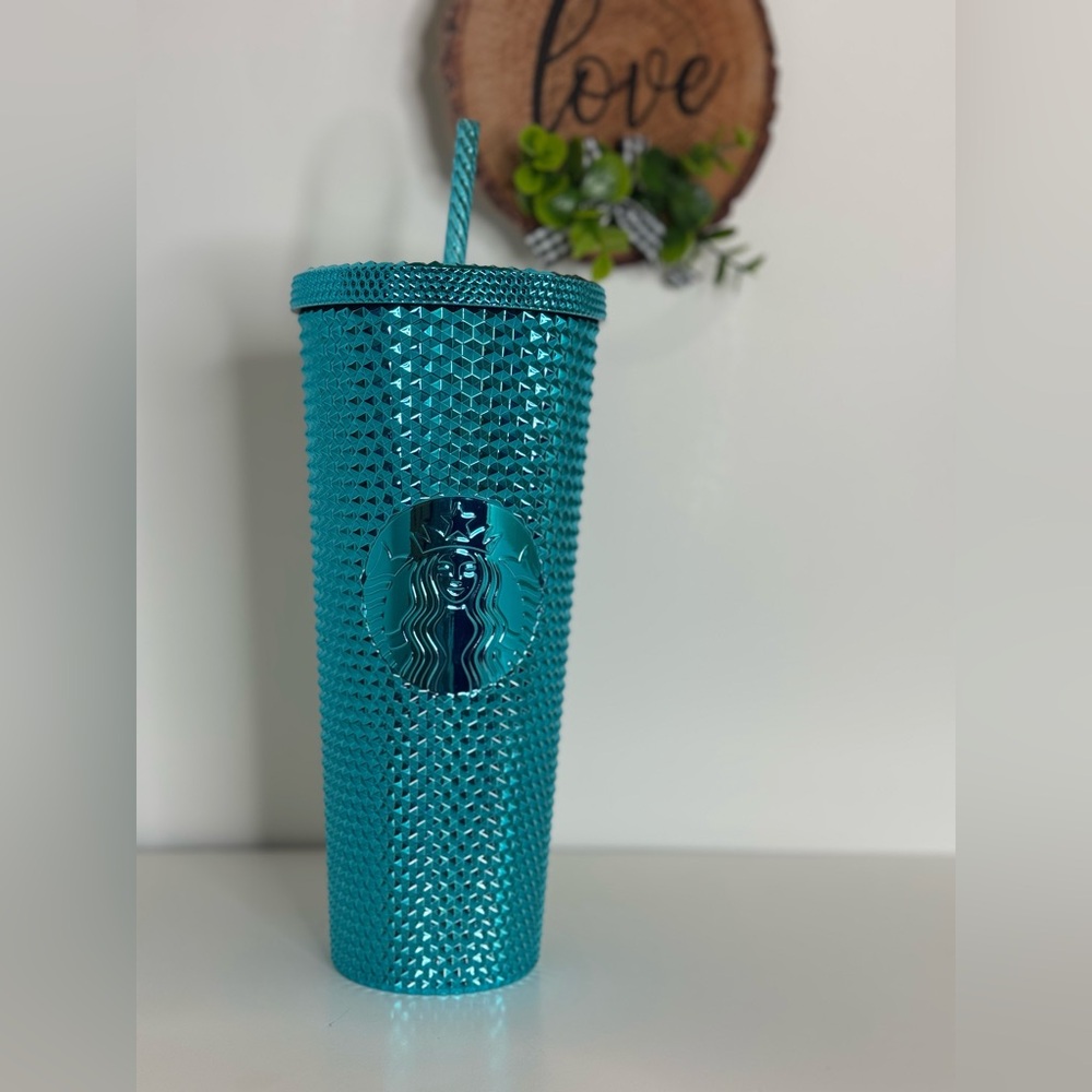 Starbucks Metallic Teal Studded Tumbler with Matching Straw/ NOT USED